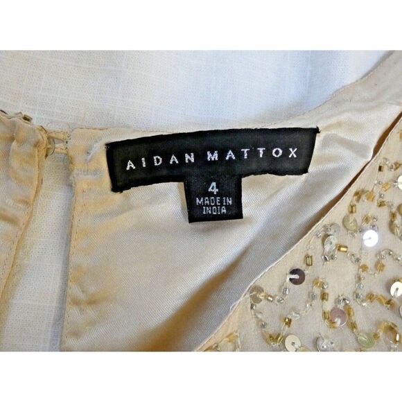 Aidan Mattox Dress Women 4 gold Beaded Sequin Mini Embellished Cold Shoulder - Picture 8 of 16